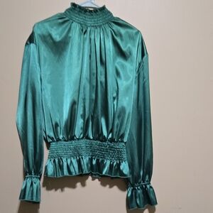 Elegant Green Satin Blouse,Size 2x,